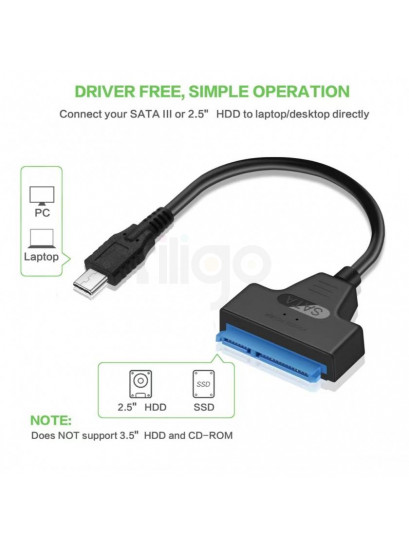 כבל מתאם שחור USB-C ל-SATA 22P לחיבור כוננים