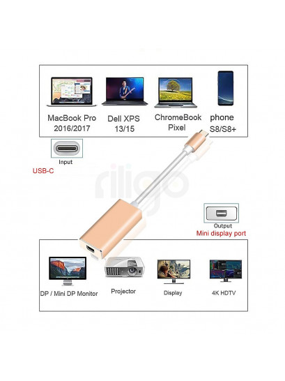 תחנת עגינה TYPE C to  MINI DISPLAY PORT 4K 60HZ
