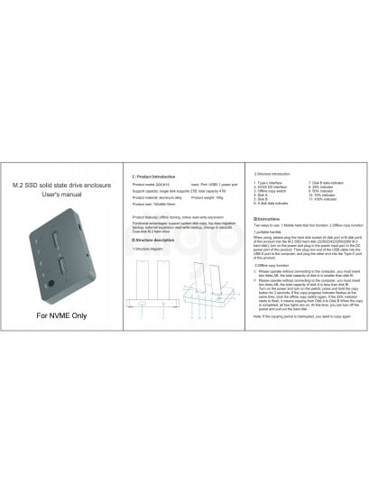 תחנת עגינה ל-2 כוננים NVME SSD M.2 בחיבור USB Type-C