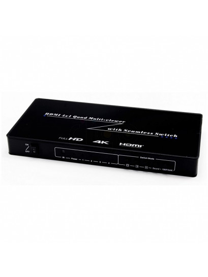 מתאם תצוגה 4 כניסות HDMI ליציאה אחת | תצוגת מסך מפוצל (HDMI Quad) + מיתוג חלק (Seamless) | תמיכה ב-4K