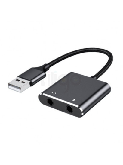 מתאם לאודיו מחיבור USB ליציאת אוזניות 3.5 מ"מ סטריאו מיקרופון TRS + TRRS
