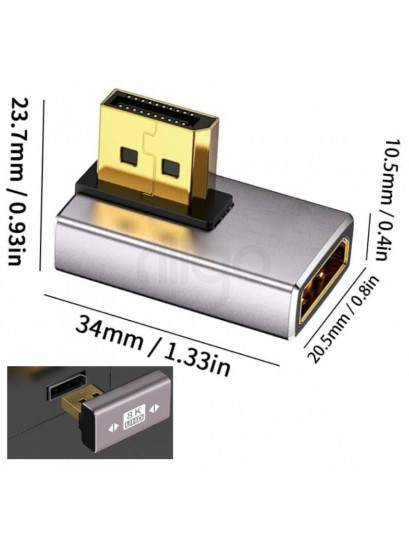 מתאם זוויתי DISPLAYPORT 1.4 8K@60HZ זכר-נקבה צר לצד שמאל