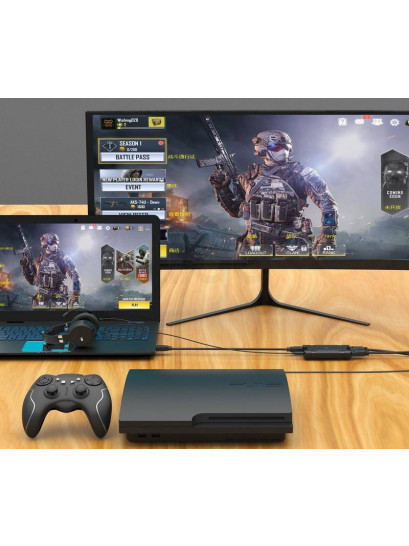מתאם לכידת HDMI ל-USB3.0, להעברת תכני HD למחשב, עם HDMI LOOP OUT ו-MIC IN, תומך 4K@60HZ (לא לממירי כבלים)