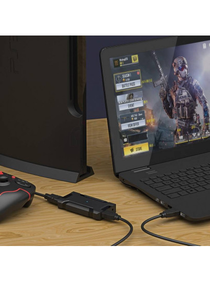 מתאם לכידת HDMI ל-USB3.0, להעברת תכני HD למחשב, עם HDMI LOOP OUT ו-MIC IN, תומך 4K@60HZ (לא לממירי כבלים)