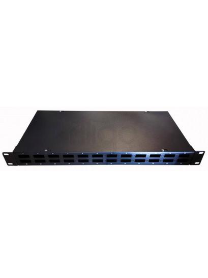 פנל אופטי 1U ל-24xSC כפול או 24xLC קוואד, כולל מגש היתוך וברגים למתאמים, חורים אופקיים + מספור 1-24