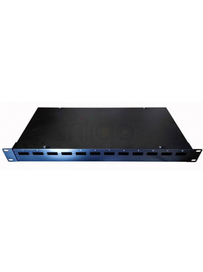 פנל אופטי 1U ל-12xSC כפול או 12xLC קוואד, כולל מגש היתוך וברגים למתאמים, חורים אופקיים + מספור 1-12