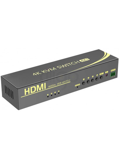מתג KVM מ-4 מחשבים לעמדת עבודה אחת אוטומטי HDMI 4K@60HZ + USB2.0 + AUDIO עם ספק כוח, שלט רחוק וכבלים
