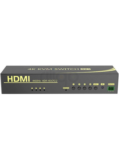 מתג KVM מ-4 מחשבים לעמדת עבודה אחת אוטומטי HDMI 4K@60HZ + USB2.0 + AUDIO עם ספק כוח, שלט רחוק וכבלים