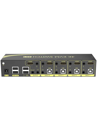 מתג KVM מ-4 מחשבים לעמדת עבודה אחת אוטומטי HDMI 4K@60HZ + USB2.0 + AUDIO עם ספק כוח, שלט רחוק וכבלים