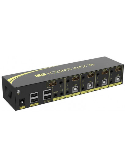 מתג KVM מ-4 מחשבים לעמדת עבודה אחת אוטומטי HDMI 4K@60HZ + USB2.0 + AUDIO עם ספק כוח, שלט רחוק וכבלים