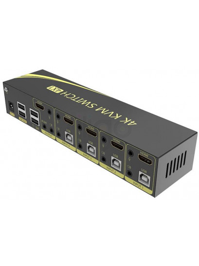 מתג KVM מ-4 מחשבים לעמדת עבודה אחת אוטומטי HDMI 4K@60HZ + USB2.0 + AUDIO עם ספק כוח, שלט רחוק וכבלים