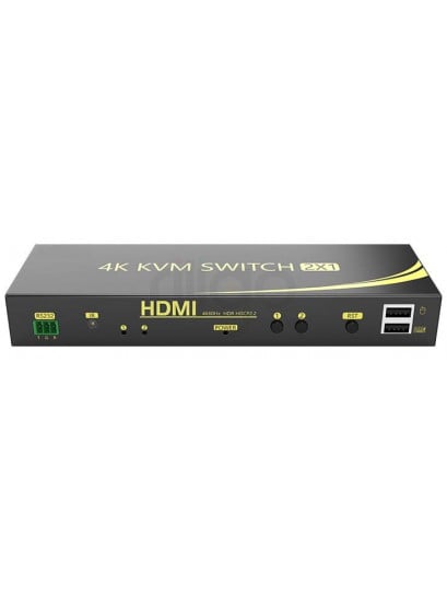 מתג KVM מ-2 מחשבים לעמדת עבודה אחת אוטומטי HDMI 4K@60HZ + USB2.0 + AUDIO עם ספק כוח, שלט רחוק וכבלים