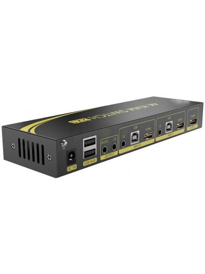מתג KVM מ-2 מחשבים לעמדת עבודה אחת אוטומטי HDMI 4K@60HZ + USB2.0 + AUDIO עם ספק כוח, שלט רחוק וכבלים