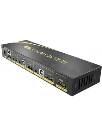 מתג KVM מ-2 מחשבים לעמדת עבודה אחת אוטומטי HDMI 4K@60HZ + USB2.0 + AUDIO עם ספק כוח, שלט רחוק וכבלים