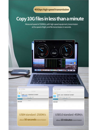 כבל  20Gbps 60W 4K@60HZ USB 4.0, תקע USB C זכר - C זכר 5 מטר