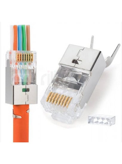 תקע RJ45 CAT7 מסוכך דגם PASS-THROUGH לכבלי רשת