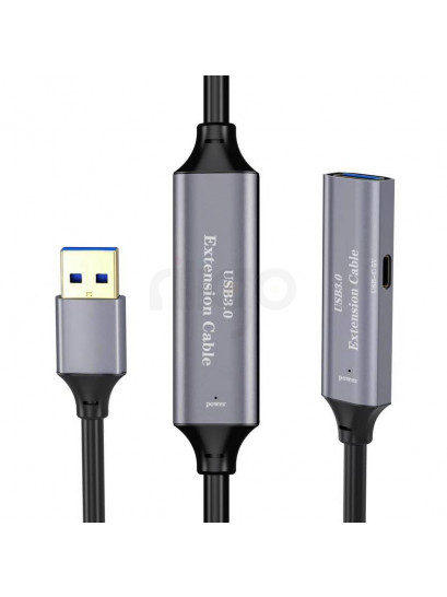 כבל מאריך אקטיבי USB3.2 GEN1 זכר - נקבה מוגבר, 5 מטר + שקע DC