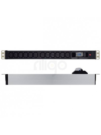 פס שקעים 12xC13 1U לארון תקשורת עם מפסק חצי אוטומט וכבל 3מ ישראלי,תוצרת EUFFICIO