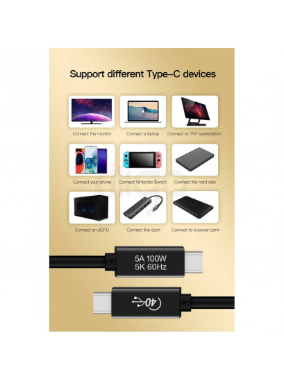 כבל USB 4.0 שחור Type-C זכר-זכר עם לוגו 40Gbps ו-TopX Cables