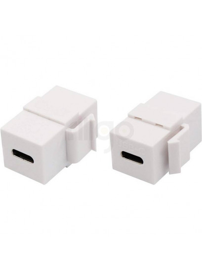 שני מתאמי USB Type-C לבנים נקבה-נקבה לשקע קיסטון