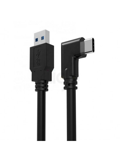 כבל USB שחור עם מחבר Type-C זוויתי ומחבר USB-A