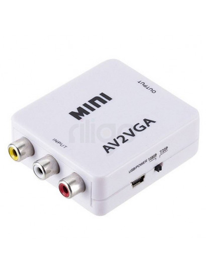 ממיר AV ל-VGA לבן עם כניסות RCA ויציאת VGA