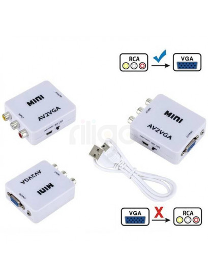 ממיר AV ל-VGA לבן עם כניסות RCA ויציאת VGA