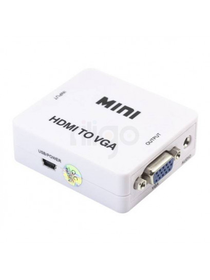 ממיר HDMI ל-VGA לבן עם כניסת HDMI, יציאת VGA, יציאת אודיו וחיבור USB