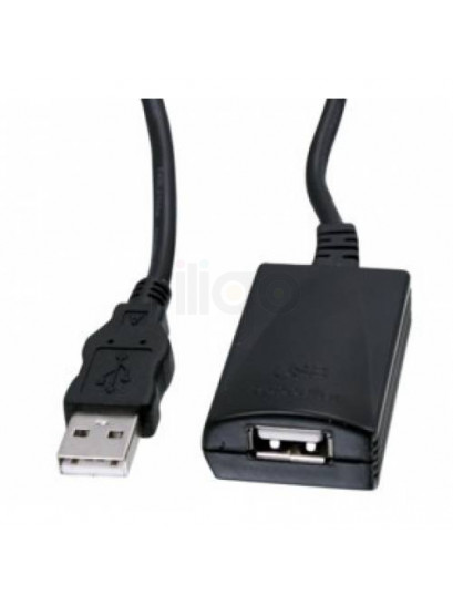 כבל מאריך USB 2.0 אקטיבי שחור עם חיבור זכר ונקבה