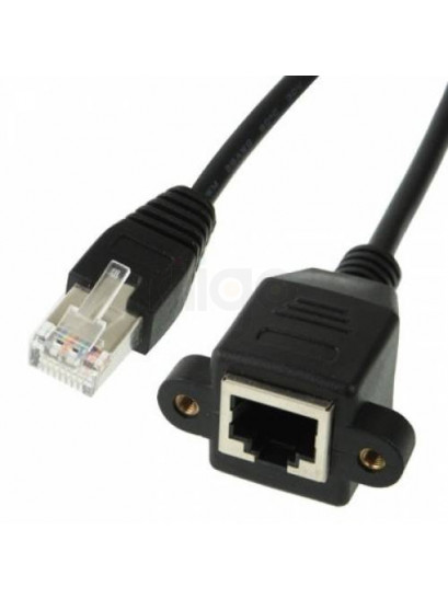כבל רשת שחור CAT6 זכר לנקבה עם חיבור פאנל והברגה