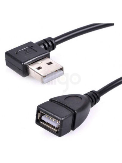 כבל מאריך USB 2.0 שחור עם חיבור זכר זוויתי שמאלה ונקבה