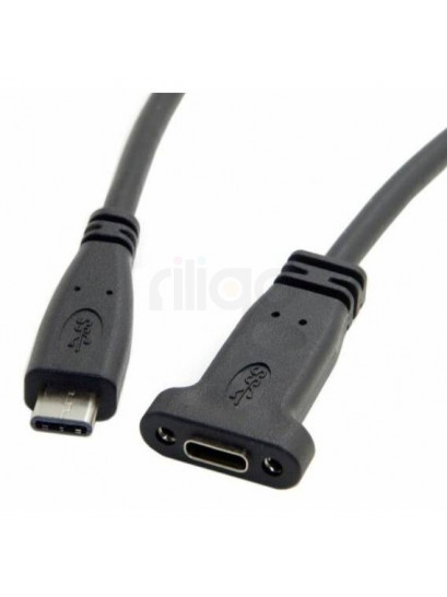 כבל USB Type-C שחור עם מחבר זכר ומחבר נקבה לחיבור פאנל