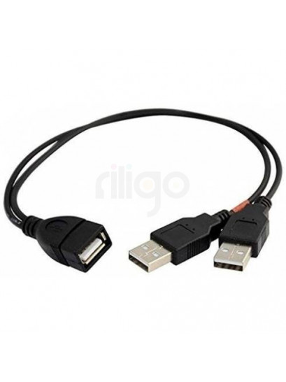 כבל מפצל USB שחור עם מחבר A נקבה ושני מחברי A זכרים