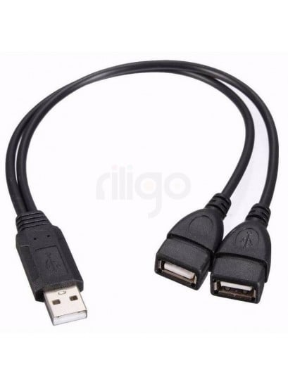 כבל מפצל USB 2.0 שחור עם חיבור A זכר ושתי נקבות A
