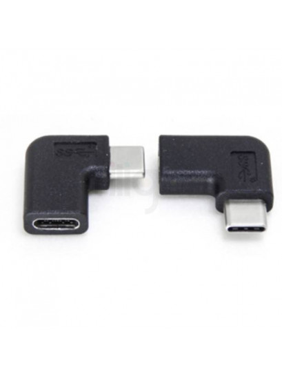 זוג מתאמי USB-C זוויתיים שחורים זכר-נקבה עם סימון SuperSpeed