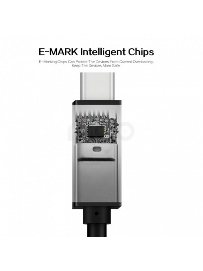 כבל USB-C שחור ארוג עם מחברי מתכת אפורים משני הצדדים