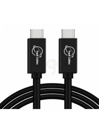 כבל USB-C קלוע בצבע אפור-שחור עם מחברי USB-C זכר כסופים