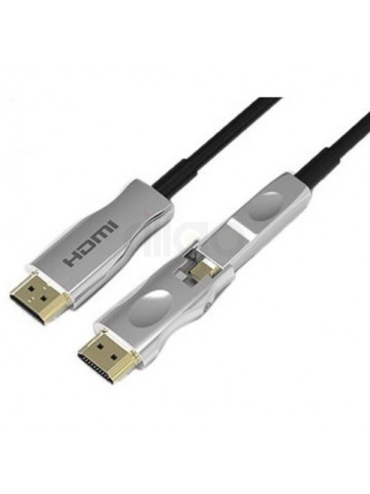 כבל HDMI אופטי שחור עם קונקטורים כסופים וראש נתיק