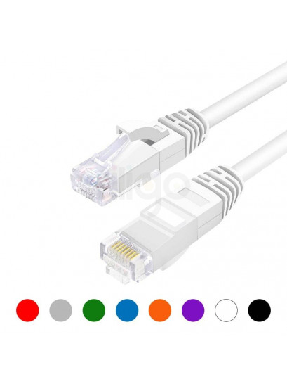 כבל רשת לבן מסוכך CAT6 עם מחברי RJ45