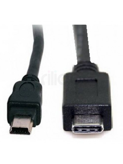 כבל שחור עם מחבר USB Type-C זכר ומחבר Mini USB B זכר