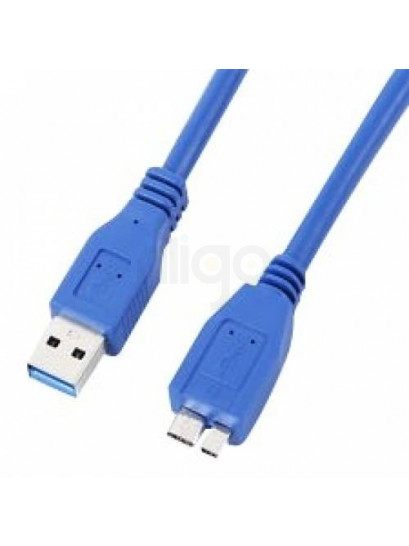 כבל USB 3.0 כחול עם מחבר USB A זכר ומחבר Micro B זכר
