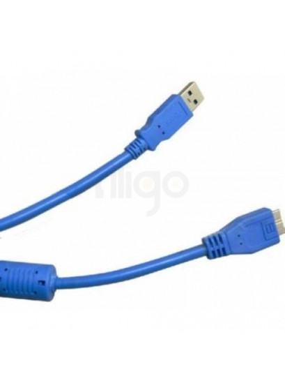 כבל USB 3.0 כחול עם מחבר USB A זכר ומחבר Micro B זכר