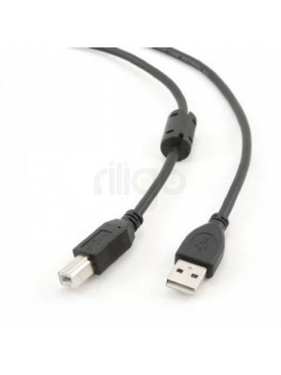 כבל USB 2.0 שחור שטוח עם מחברי USB A ו-USB B ופריט