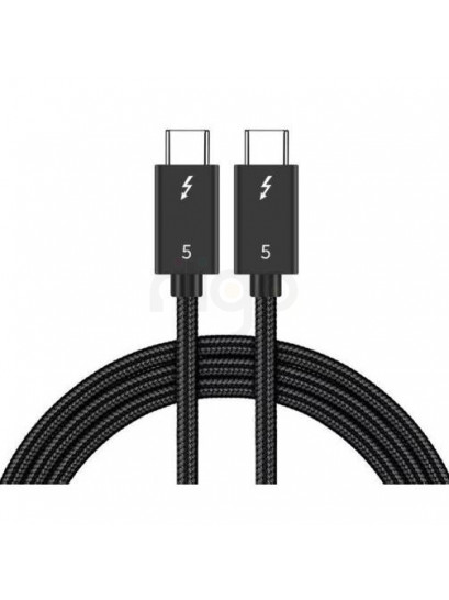 כבל Thunderbolt 5.0 שחור קלוע עם מחברי Type-C