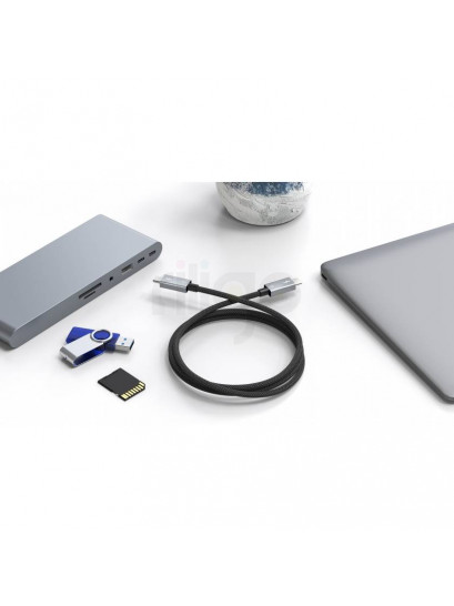 כבל Thunderbolt 5 שחור עם מחברי Type-C וסמל ברק