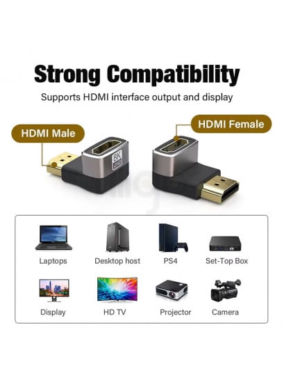 מתאם HDMI 2.1 זווית 90 מעלות זכר לנקבה ימין – תומך 4K/8K