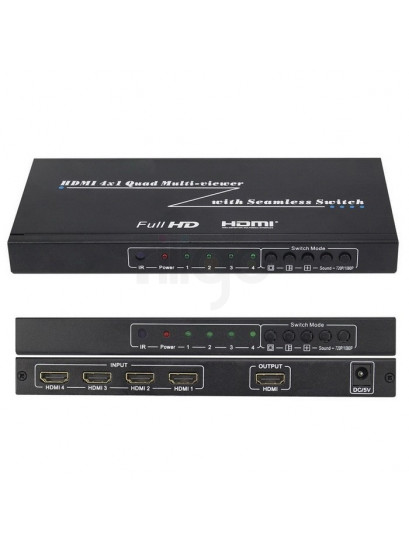 מתאם תצוגה 4 כניסות HDMI ליציאה אחת | תצוגת מסך מפוצל (HDMI Quad) + מיתוג חלק (Seamless)