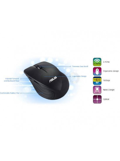 עכבר אלחוטי ASUS WT465 V2 ארגונומי - נוחות ודיוק יוצאים מהכלל (1600DPI)