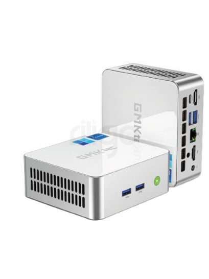 מחשב מיני GMK-M3 בצבע כסוף-לבן עם חיבורי USB, HDMI, DP ו-Type-C
