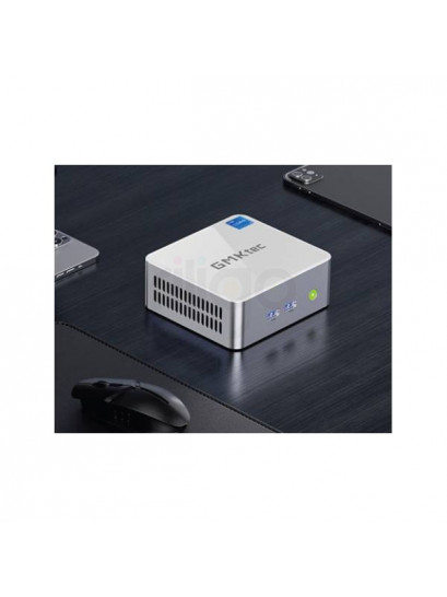 מחשב מיני GMK-M3 בצבע כסוף-לבן עם חיבורי USB, HDMI, DP ו-Type-C